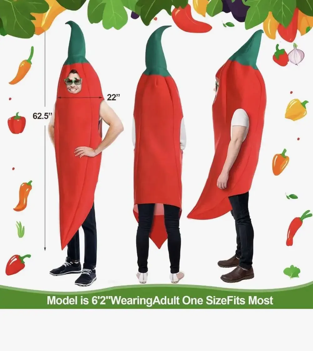 Adult Red Chili Pepper Costume Halloween Bodysuit One Size Food GUC